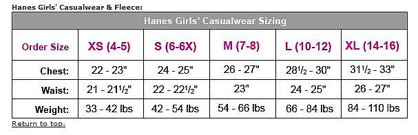 Hanes Girls Socks Size Chart