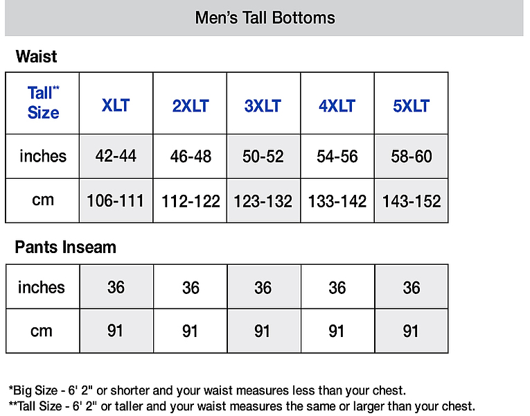 Mens Large Size Chart